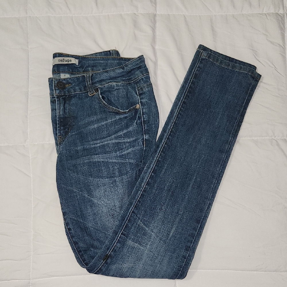 refuge Dark Blue Skinny Jeans with Faded Whiskering